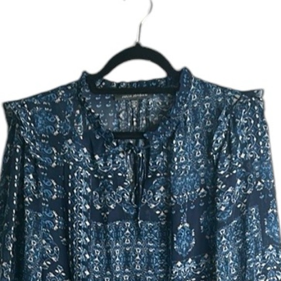 Julia Jordan blue multi printed tiered maxi dress sheer size 16 new raffle - Picture 11 of 11